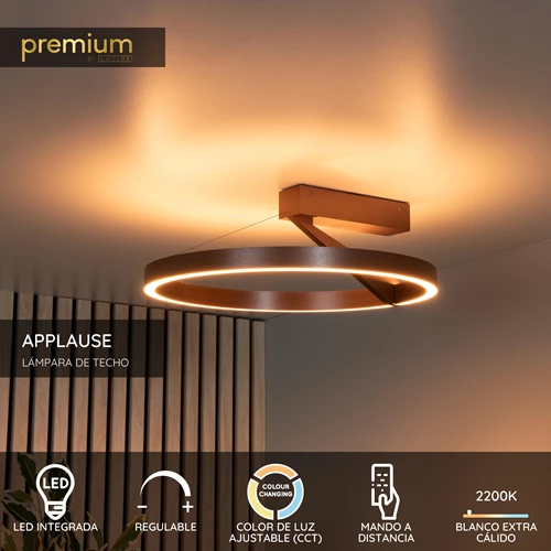 Lucide APPLAUSE - Lámpara de techo - Ø 40 cm - LED Regul. - CCT - 1x26W 2200K/4000K - Café | Premium - USP